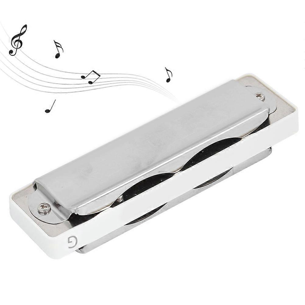 AM-20D 10-Hole Blues Harmonica G Key Electroplated White