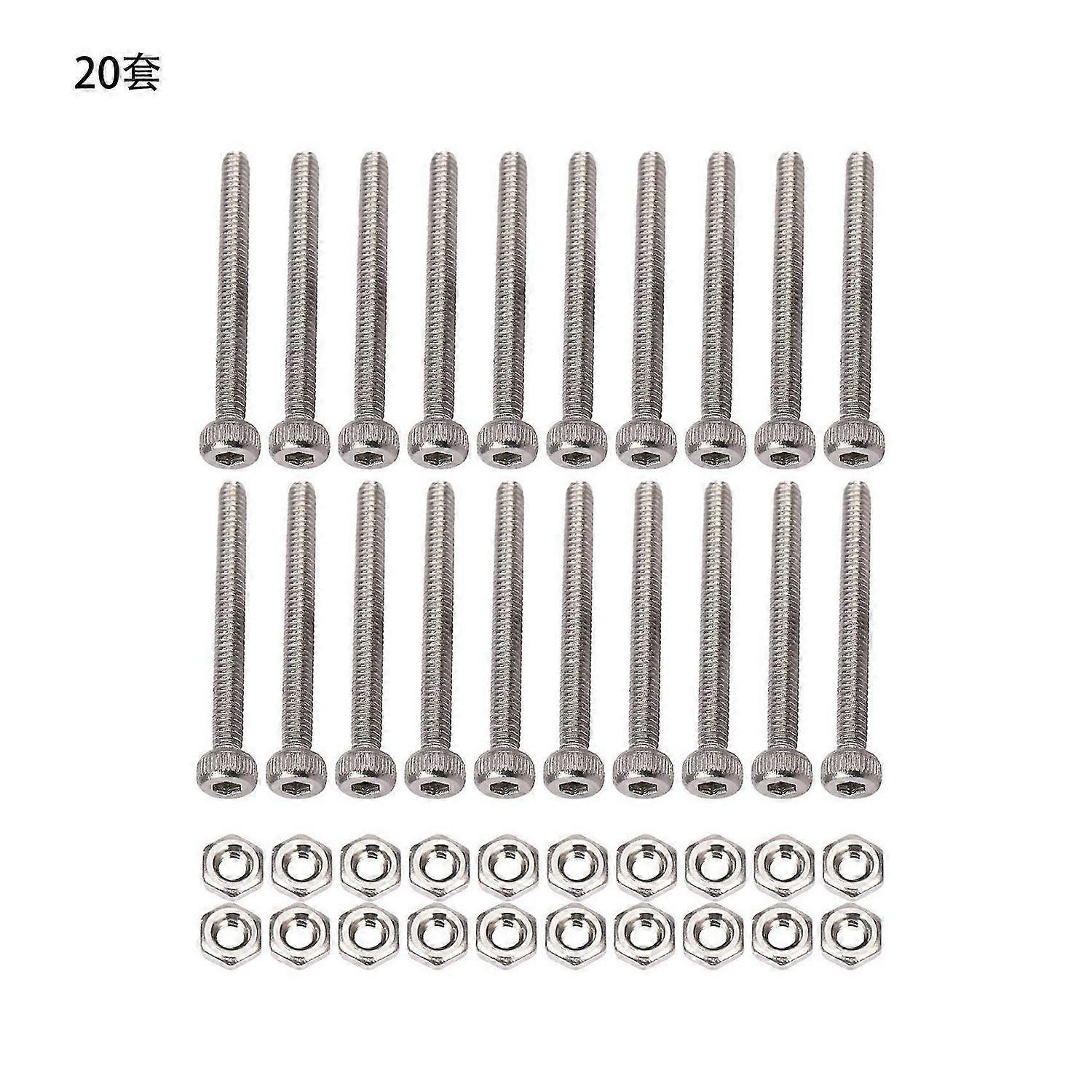 M2 x 20mm Long Hex Socket Knurled Cap Screws Nuts Set 20Pcs