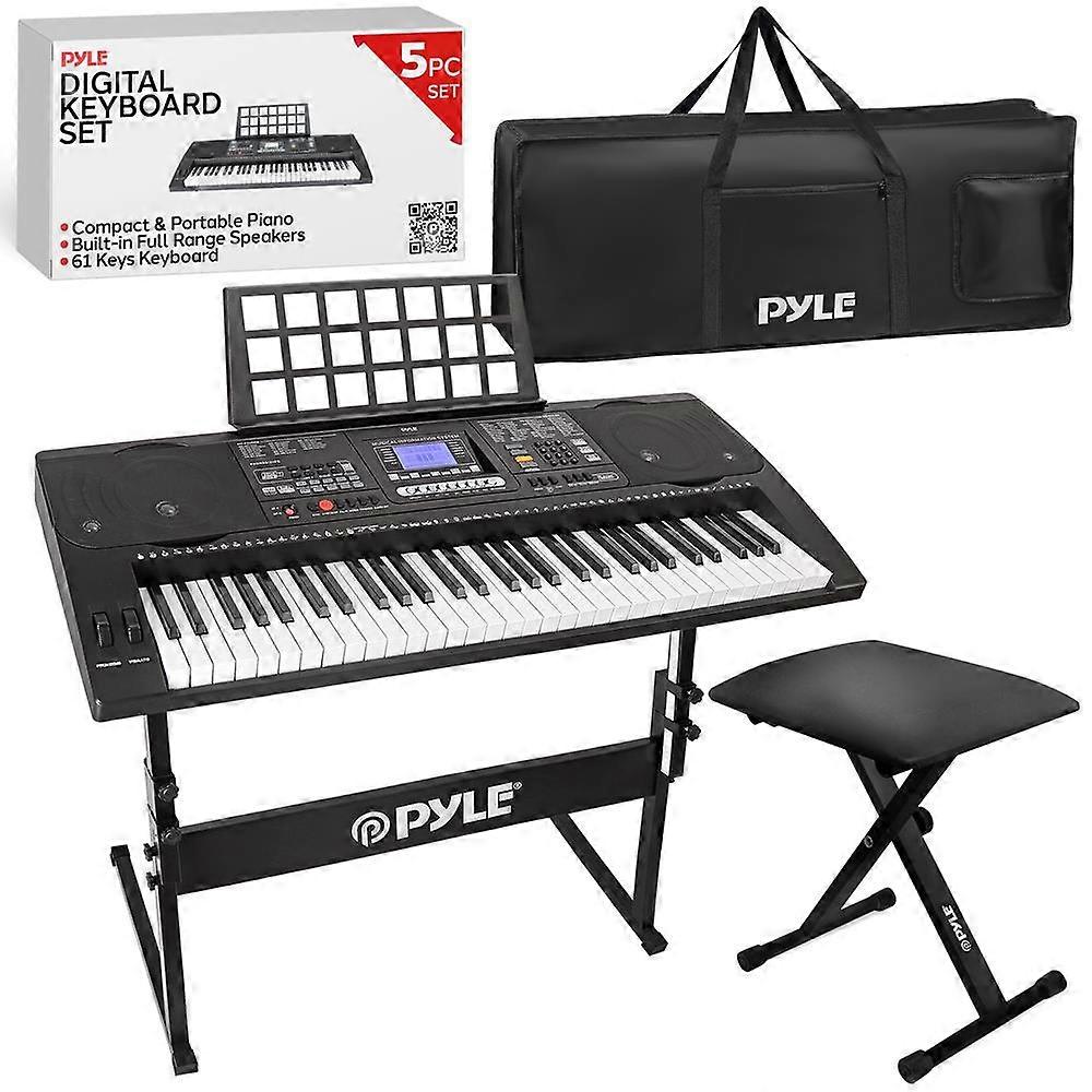 Pyle 61 Key Digital Karaoke Keyboard Piano Portable Electronic Music Keyboard with Stand, Stool, Mic Input, Stereo Speakers, Record & Playback