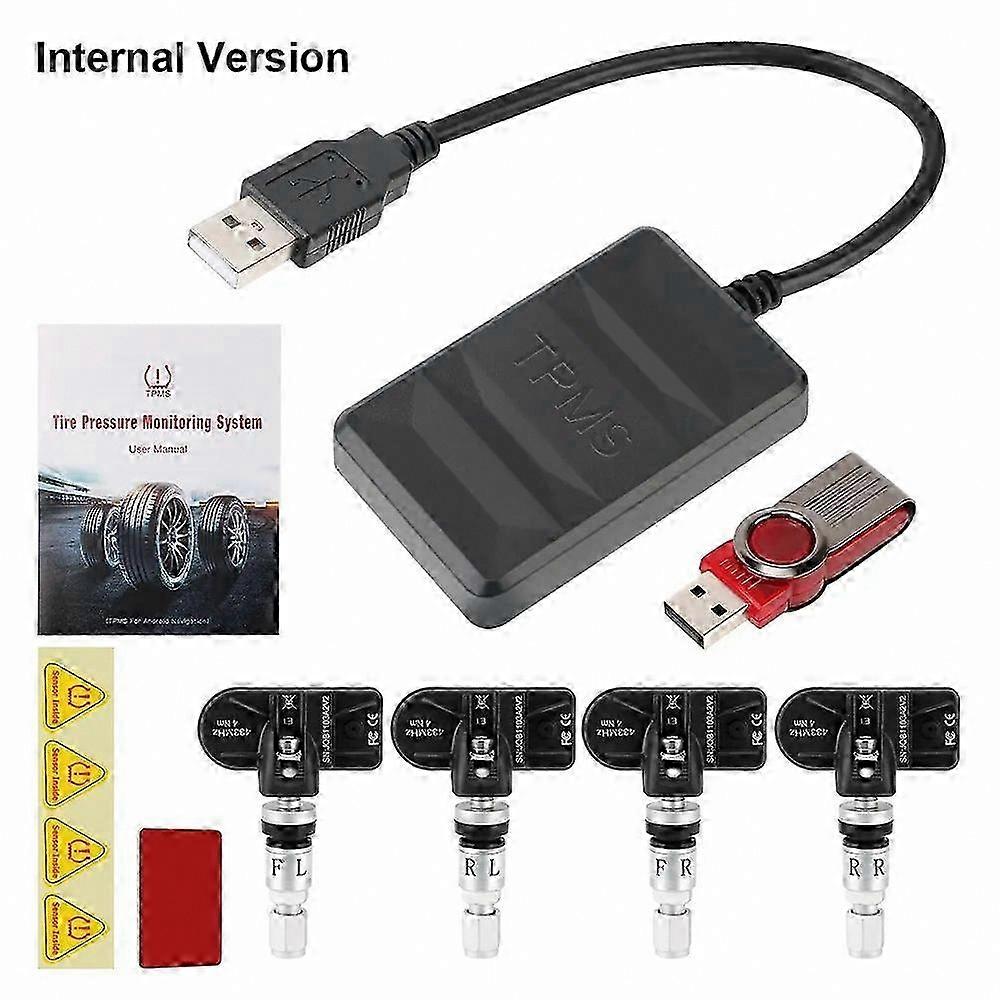Universal USB Tire Pressure Monitoring System for Cars with Android Compatibility and Internal/External Sensors