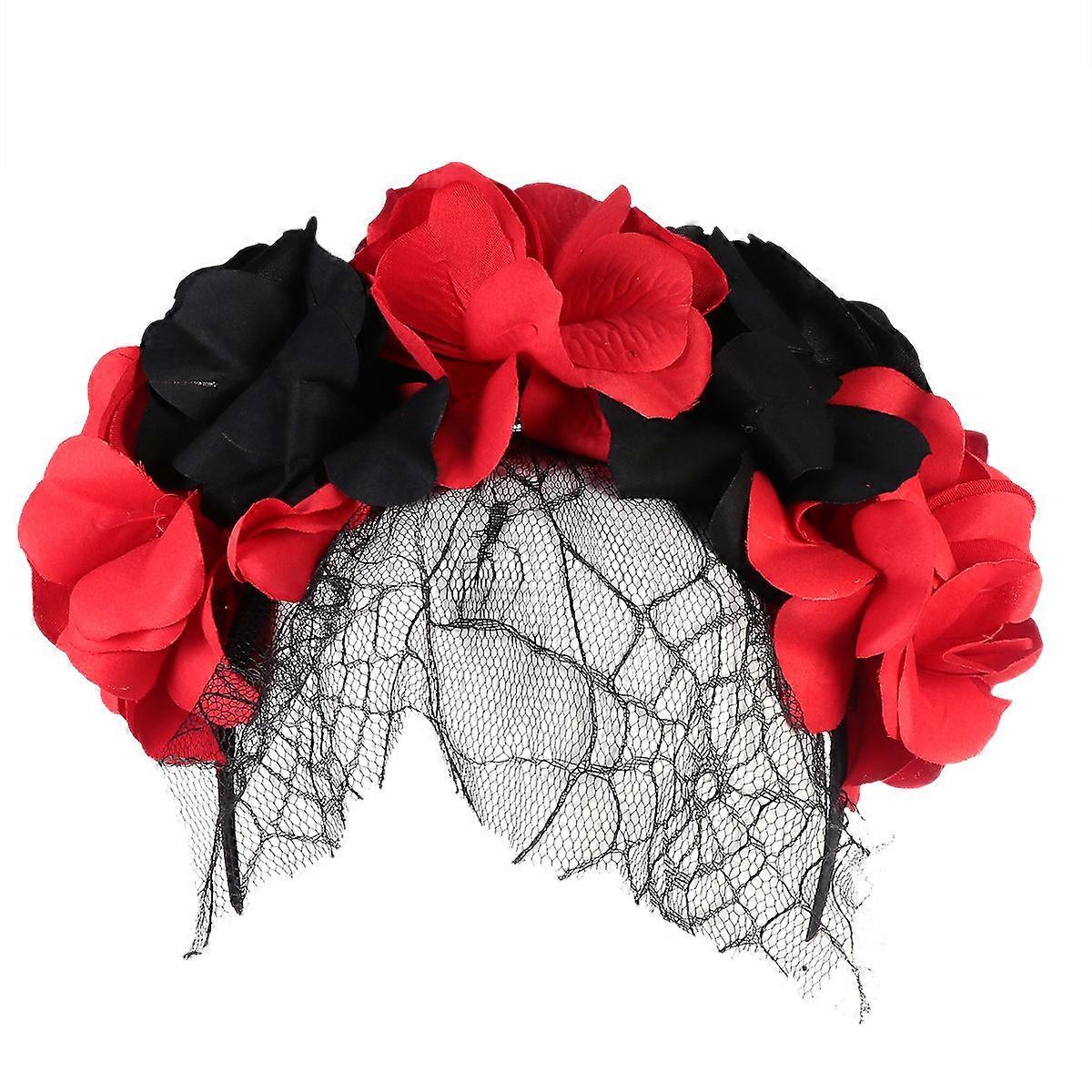 Simulated Flowers Headdress Black Mesh Headband for Decoration