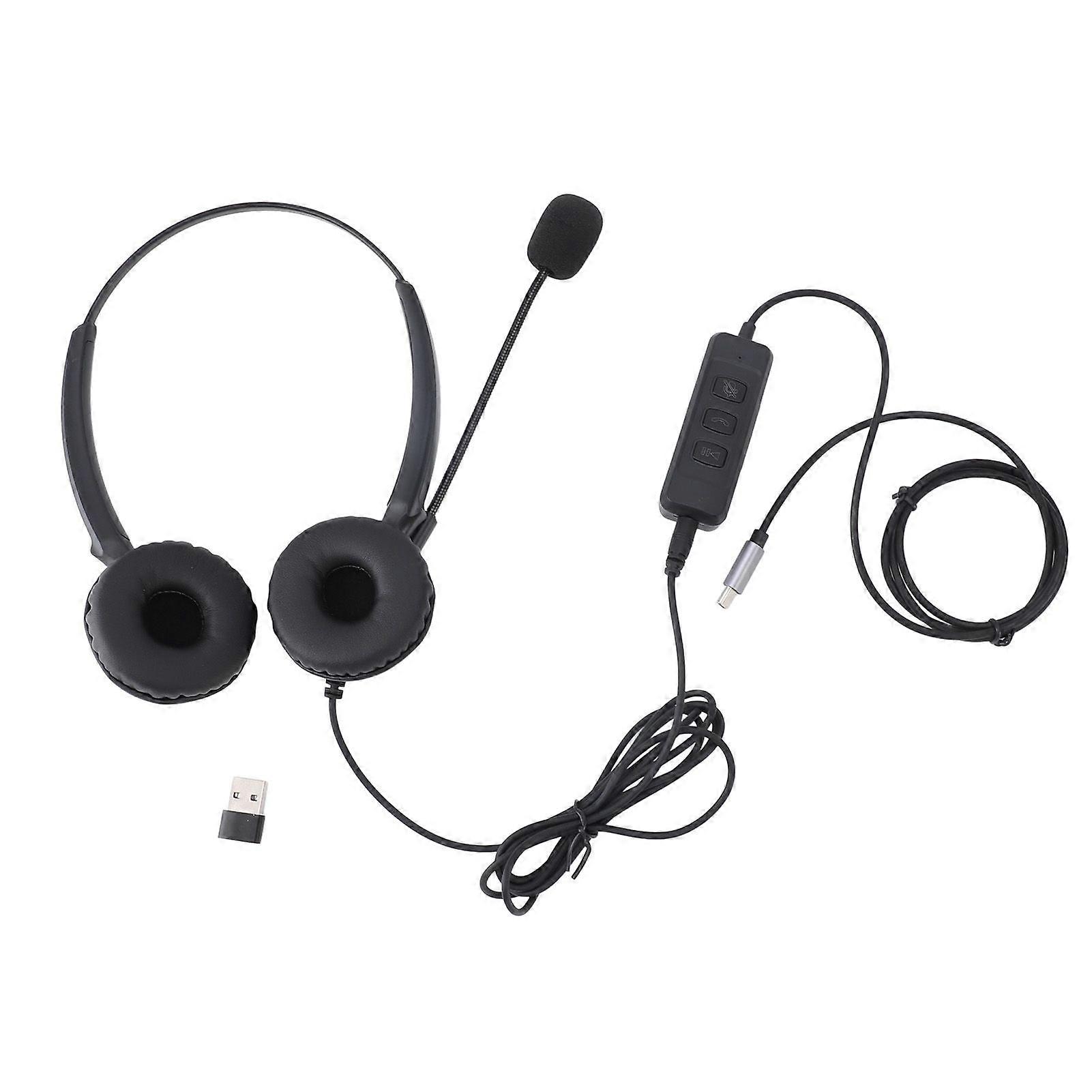 Telephone Headset with Microphone USB C to USB Adapter 3.5mm Noise Cancelling Office Telephone Headset for Call Center Customer Service