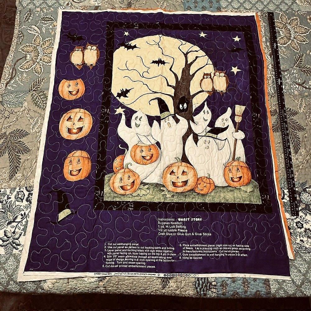 Halloween Quilted Blanket Project - Unfinished - No Band - Spooky Scary Ghosts