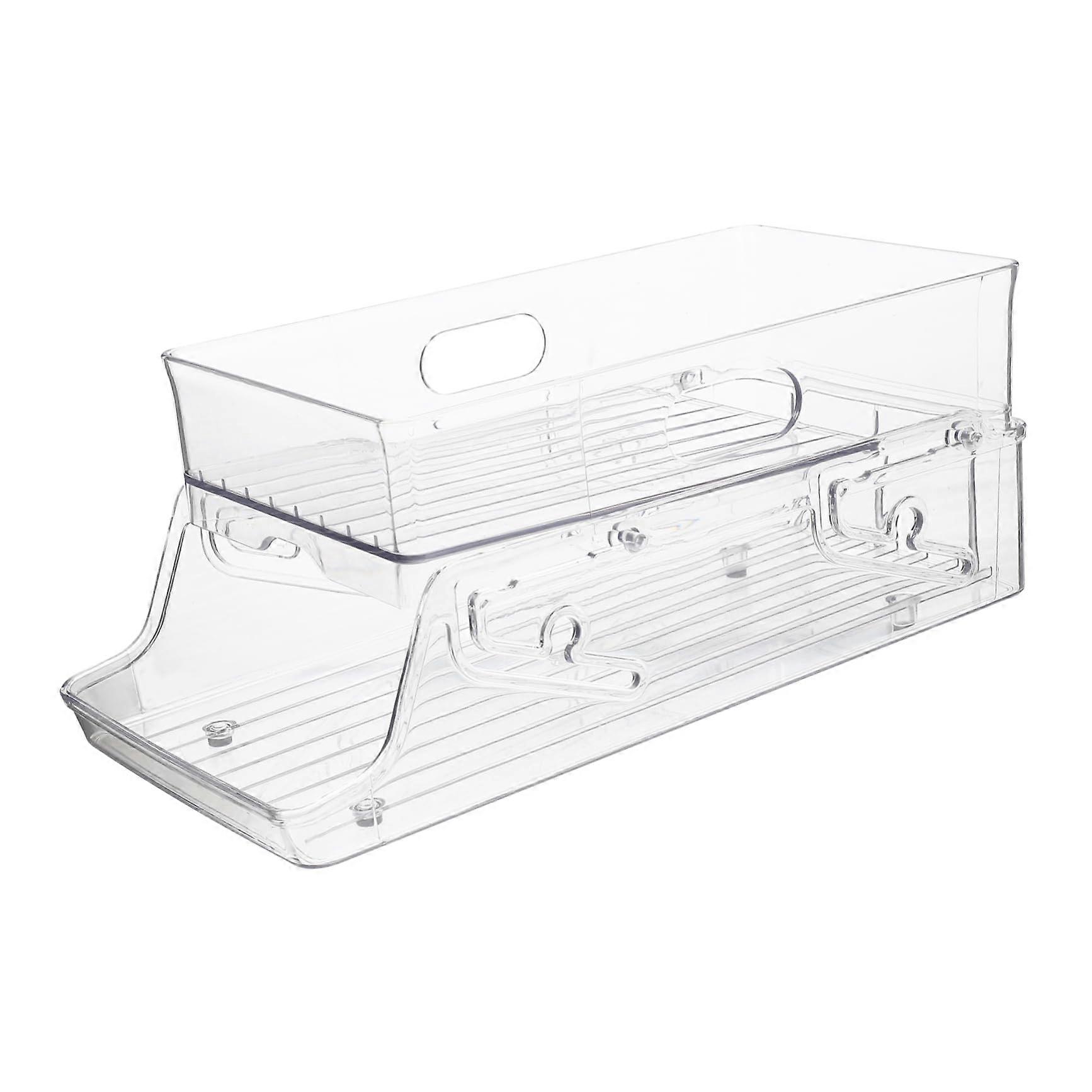 Refrigerator Organizer Bin Double Layer Soda Can Dispenser for Fridge Kitchen Pantry RV Storage, Clear Plastic, 12 Can Capacity