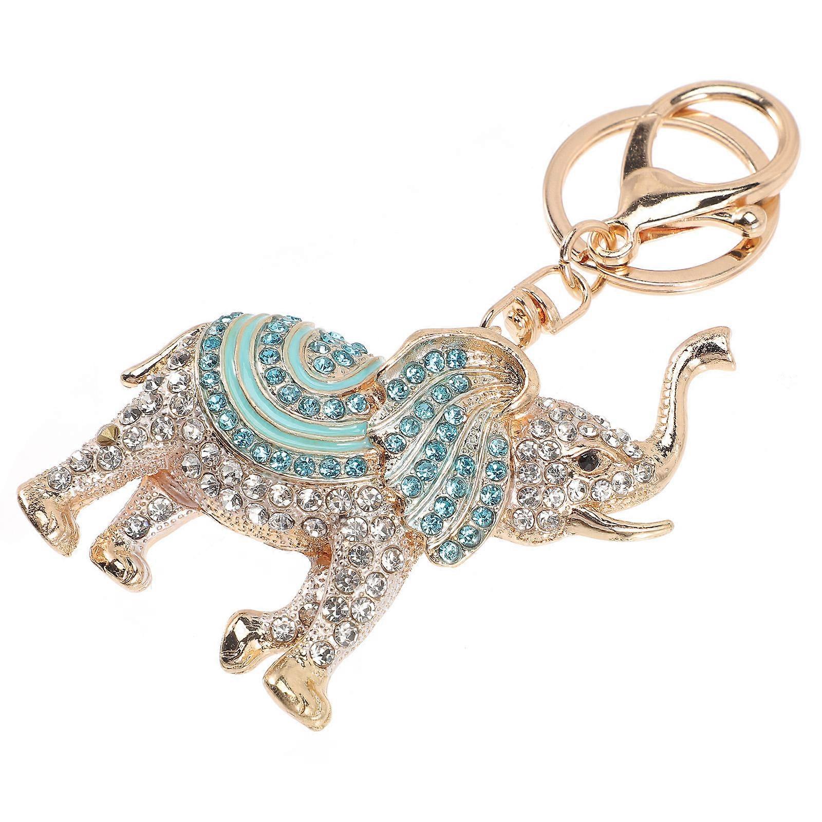 Crystal Elephant Keychain Rhinestones Key Ring Charm for Decor 2Pcs