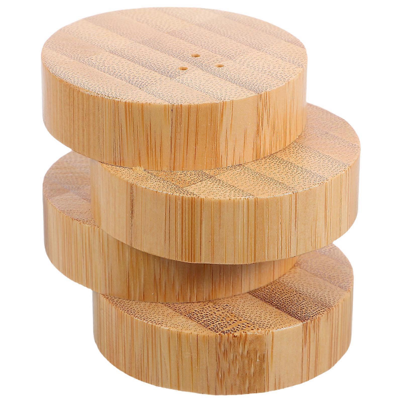 Bamboo Seasoning Holder Round Spice Jars for Kitchen 4Pcs Container Set