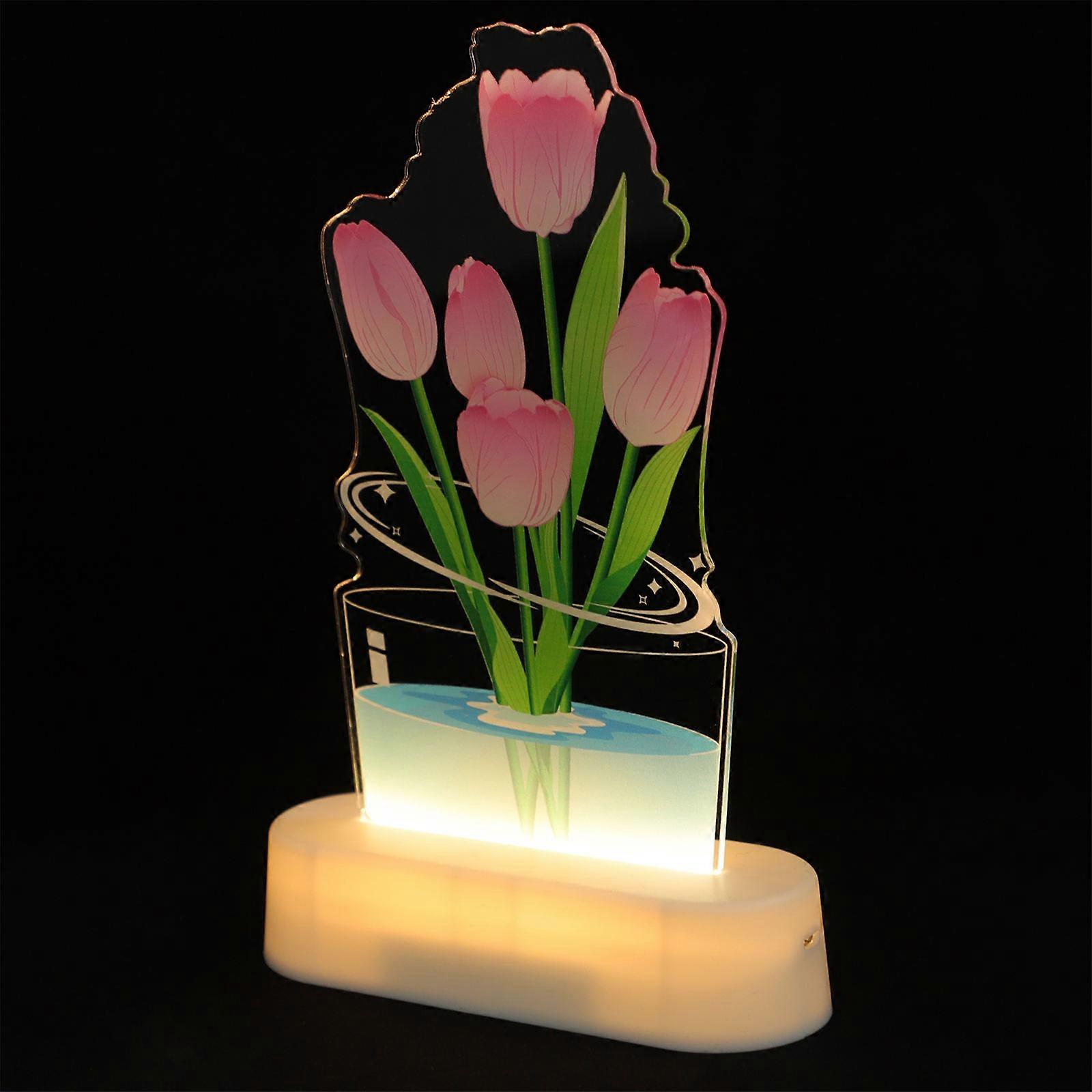Bedroom Tulip Lamp 3D Night Light for Decor Use 2Pcs Assorted Color