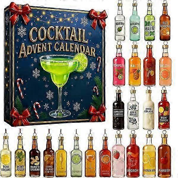 Ημερολόγια Advent για Κοκτέιλ 2025, 24ήμερο ημερολόγιο αντίστροφης μέτρησης κοκτέιλ με 24 χριστουγεννιάτικα 2D ακρυλικά στολίδια, διακόσμηση για στεφάνι τζακιού και τοίχο κήπου