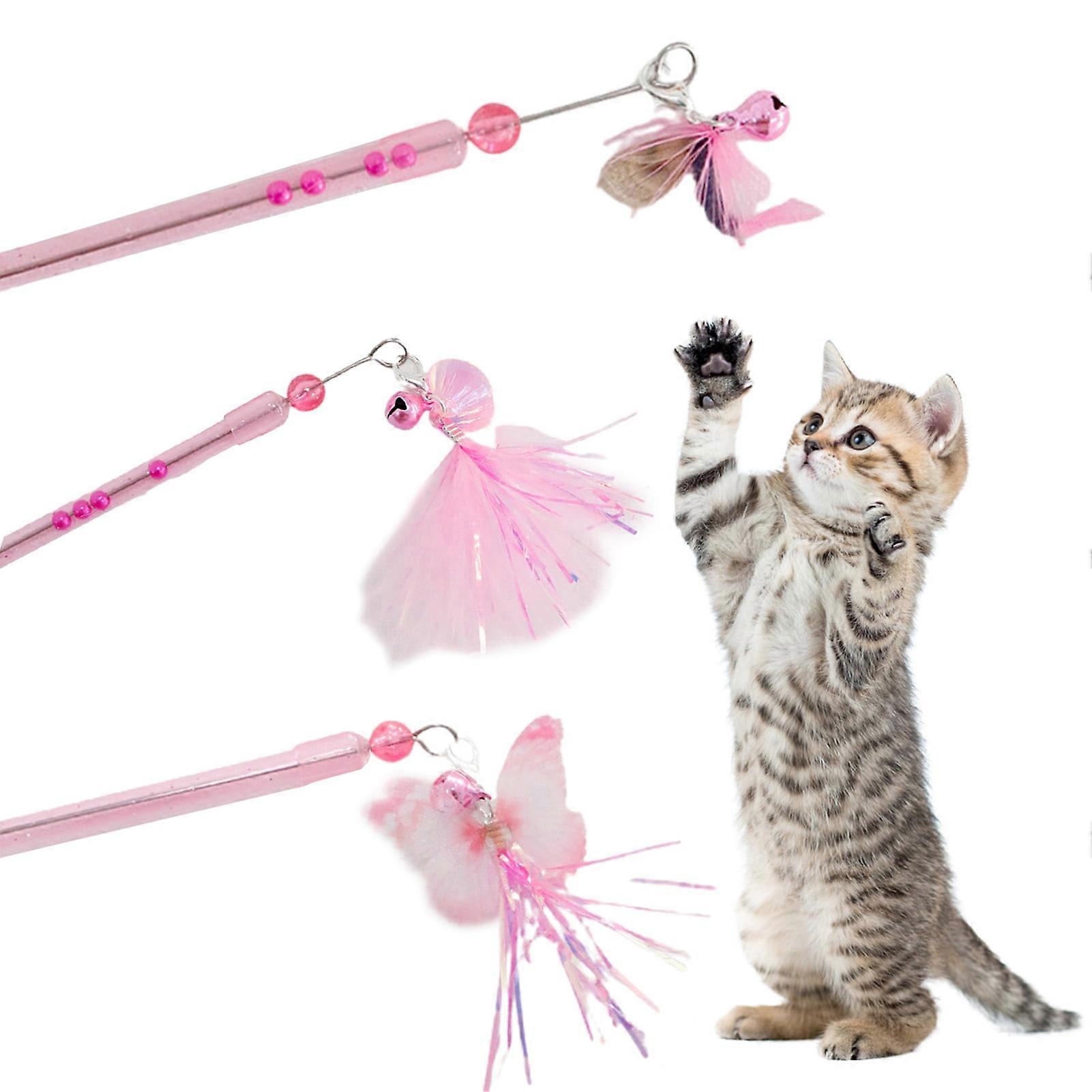 Happy Date Indoor Cat Wand Toys, 3Pcs Extended Wand, Colorful Interactive Set with Bell, 22" Long Cat Wand Gifts for Cats, Kittens, Puppies -