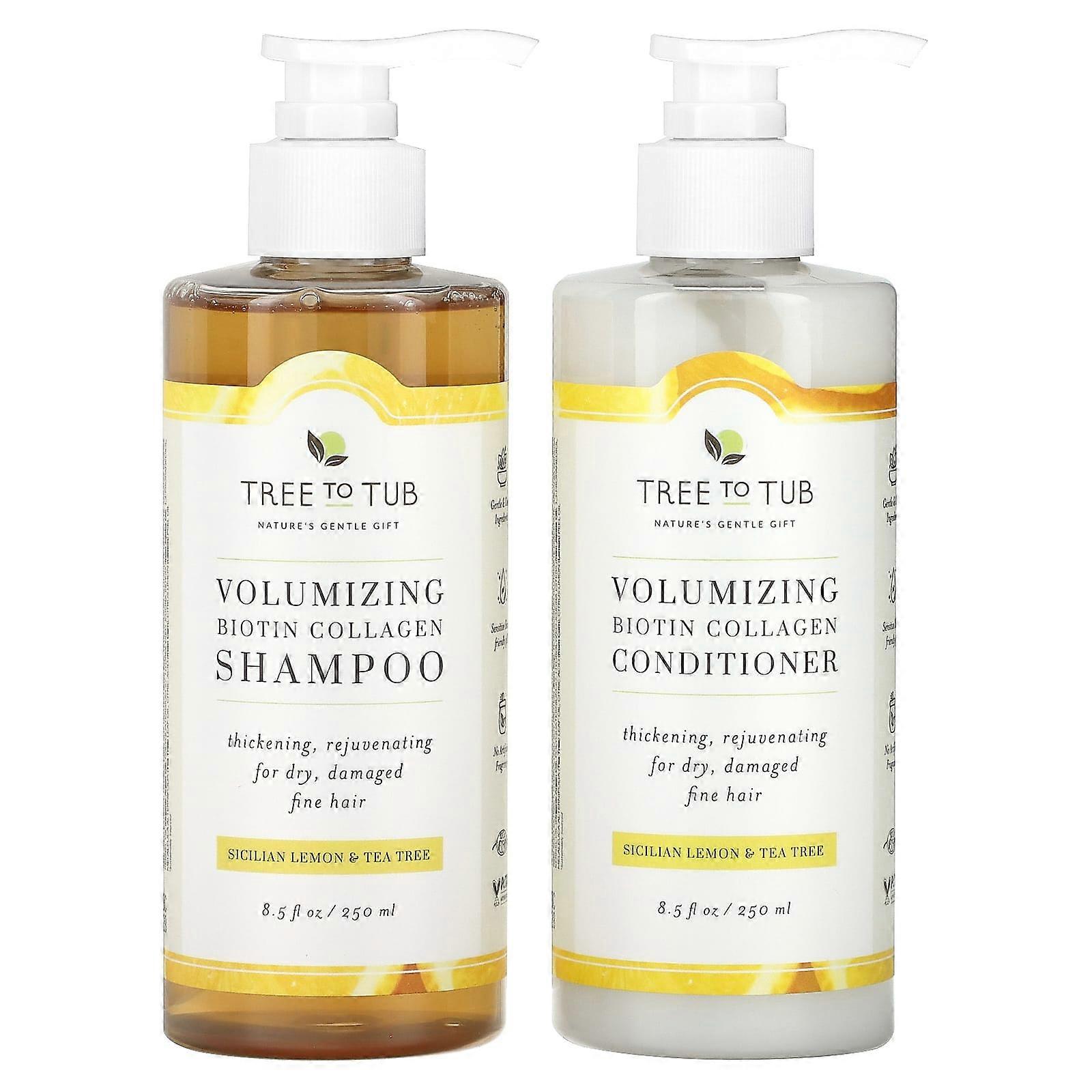 Shampoo & Conditioner Set, Volumizing Biotin Collagen, Sicilian Lemon & Tea Tree, 2 Piece Set, 8.5 fl oz (250 ml) Each