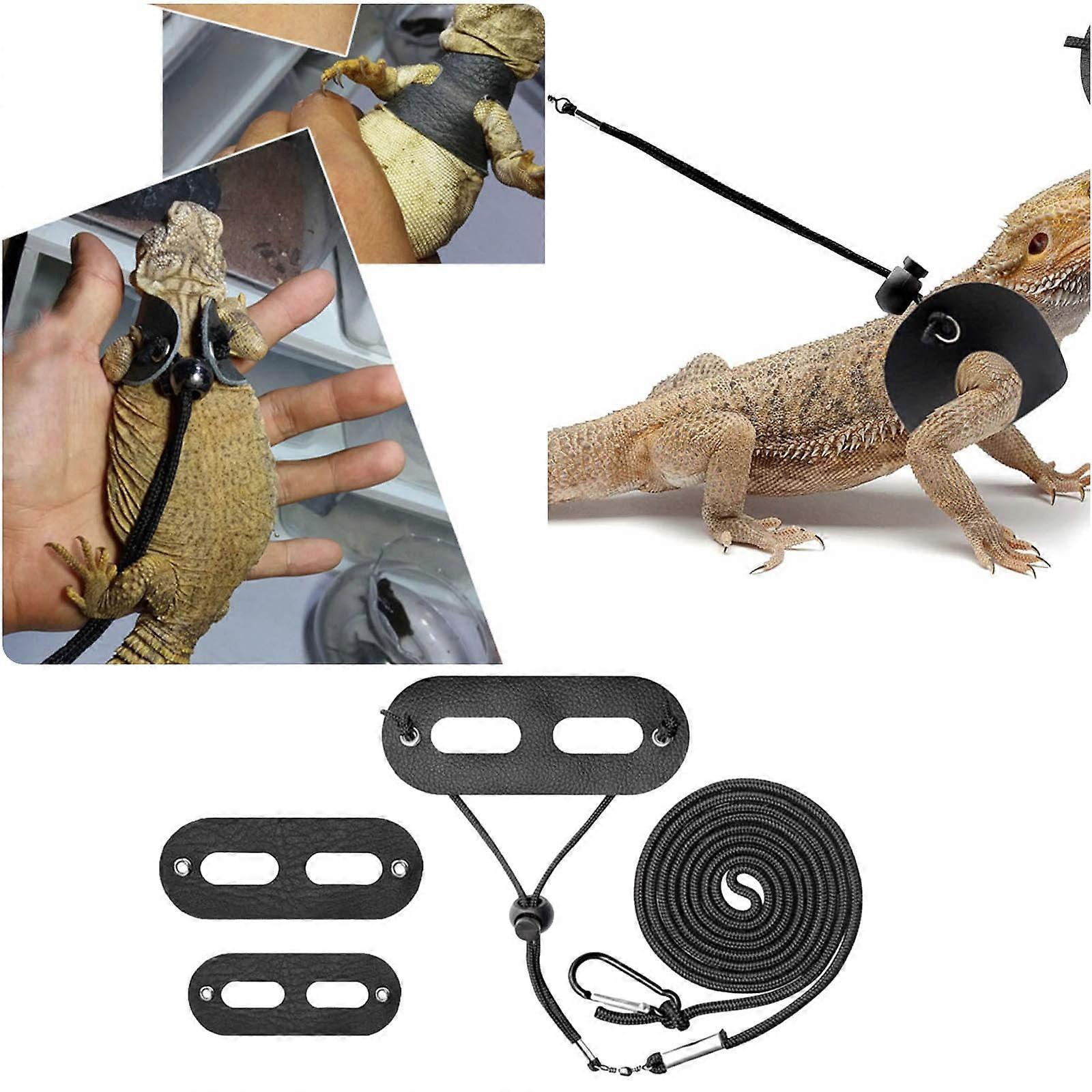 Bearded Dragon Harness and Leash Adjustable(S,M,L, 3 Pack) - Soft Leather Reptile Lizard Leash for Amphibians and Other Small Pet Animals
