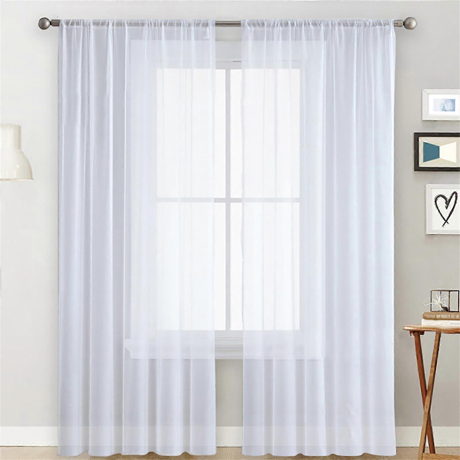 Curtains for Bedroom Solid Color Voile Curtains 2 Panels SemiTransparent Sheer Net Curtains White 132x160 cm