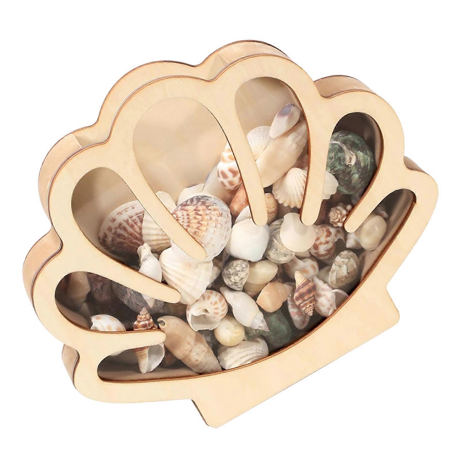 Unique Seashells Carveds Wooden Display Box Craftsmanship Functional Decoration For Vanitys Dresser Or Bookshelf  Wooden
