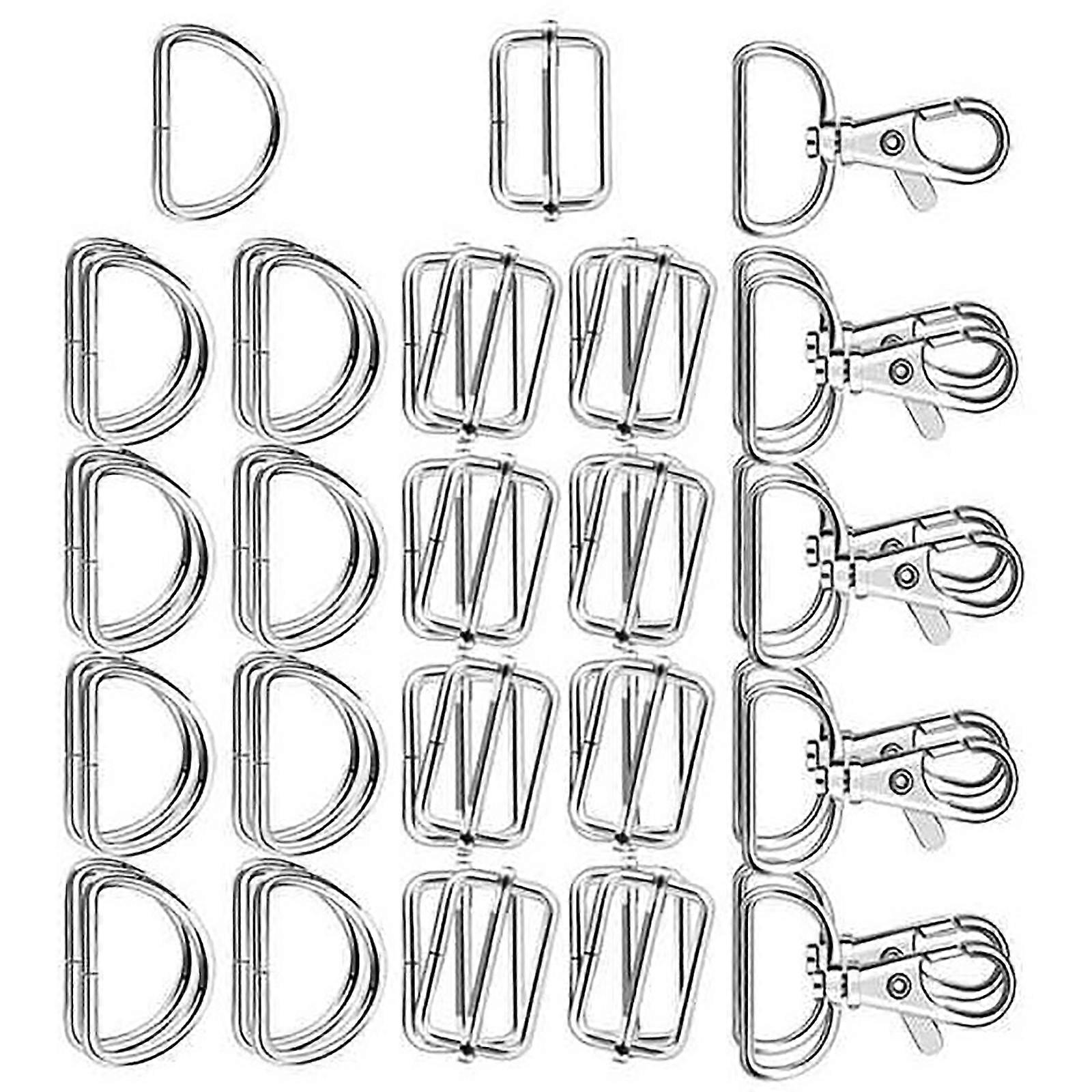 Set of 60 Rotating Lobster Clasps Metal D Rings Set Adjustable Slide Buckles Bag Supplies for Crafters and Designers Multicolor
