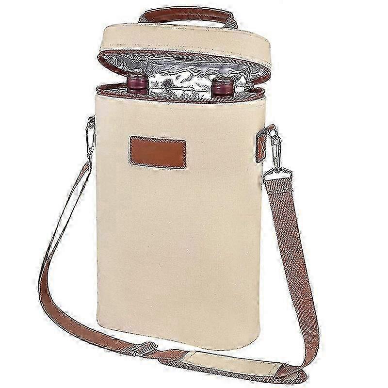 1 Insulated Wine Tote Carrier - 2 Bottle Travel Padded Wine Cooler Bag With Handle And Adjustable Shoulder Strap, For Wine Lovers