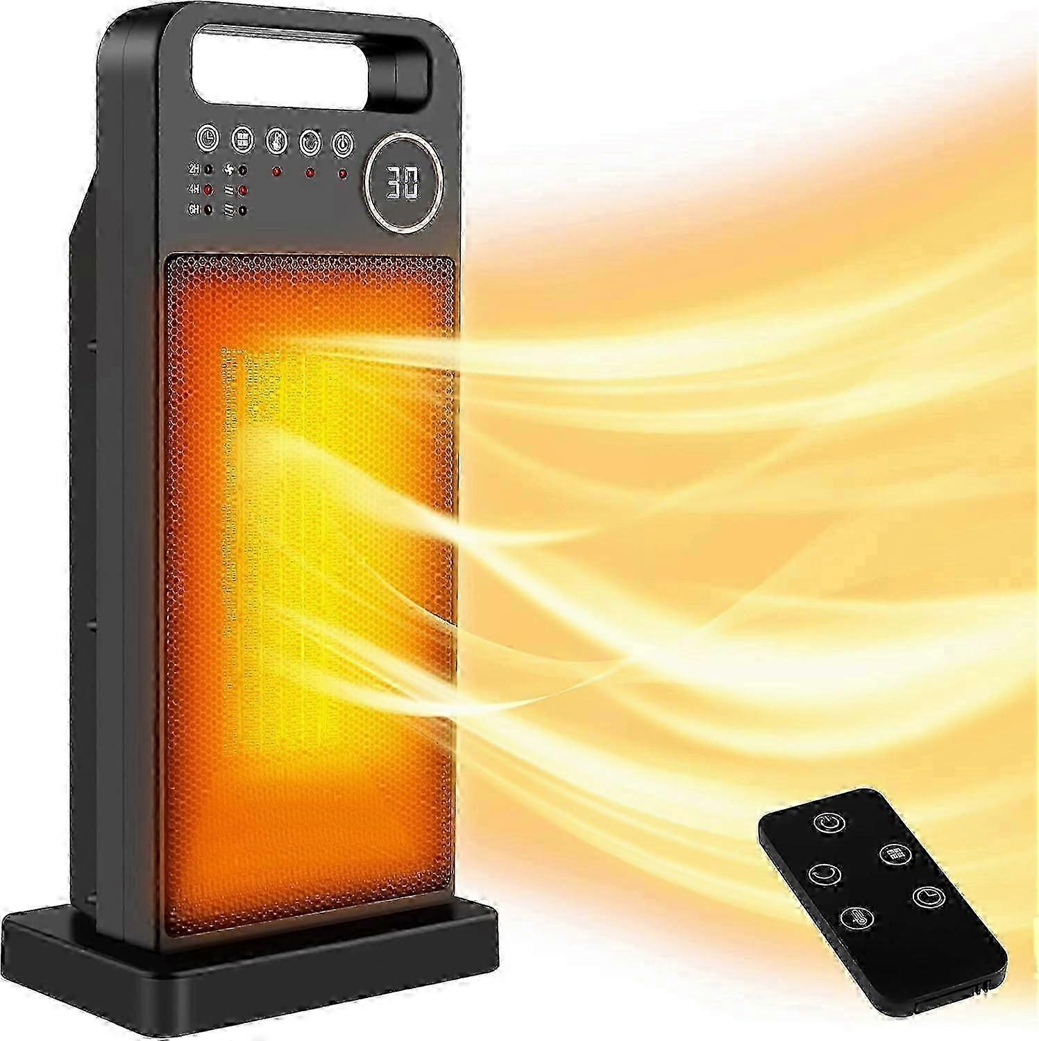 2000w Portable Fan Heater Adjustable Space Heater With Remote Control 12h Timer 3 Temperature Modes 60 Oscillation For Large Room Home Office Heating