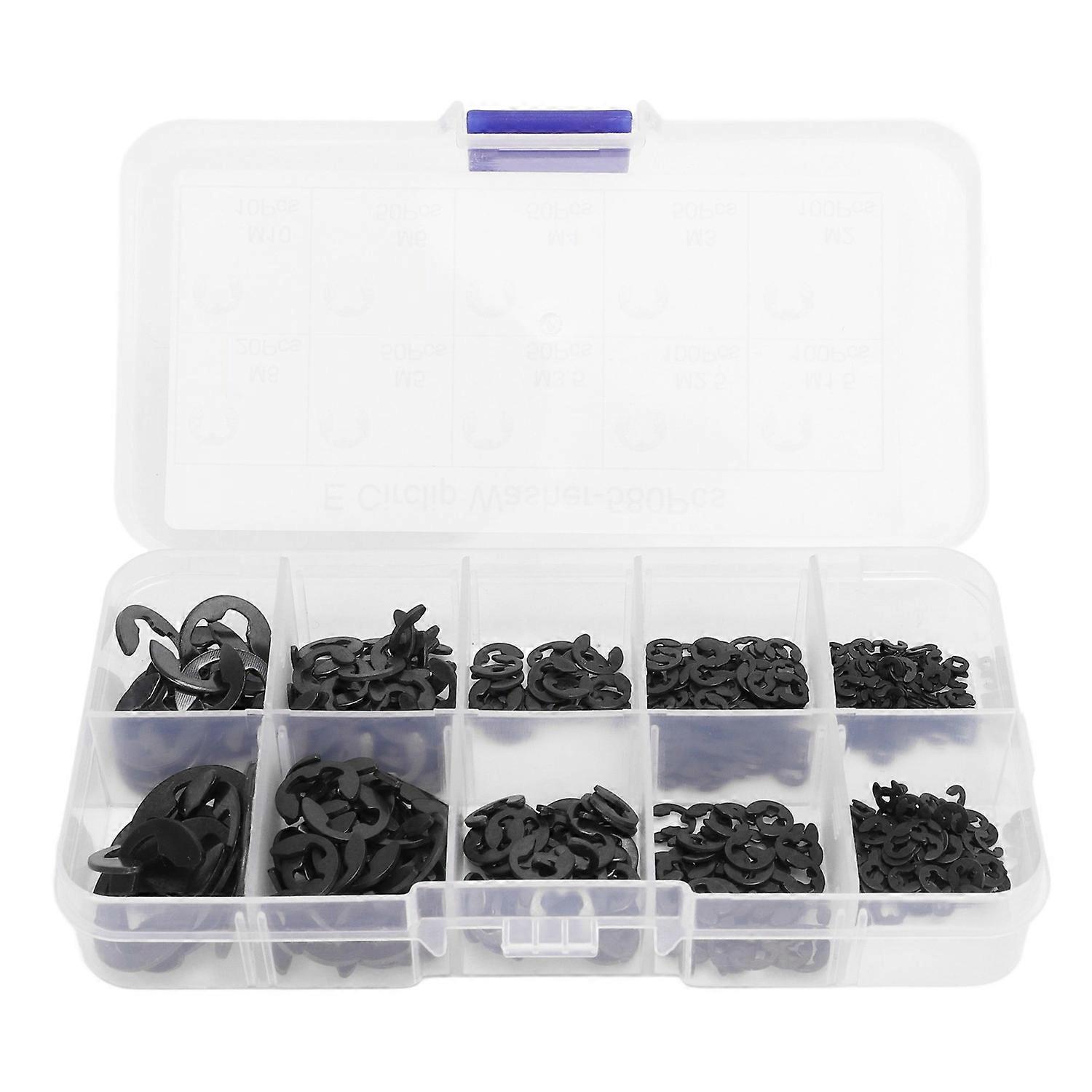 580Pcs E Circlip Washer Set with Storage Box Stainless Steel Firm Fixing E Type Retaining Washer Bla
