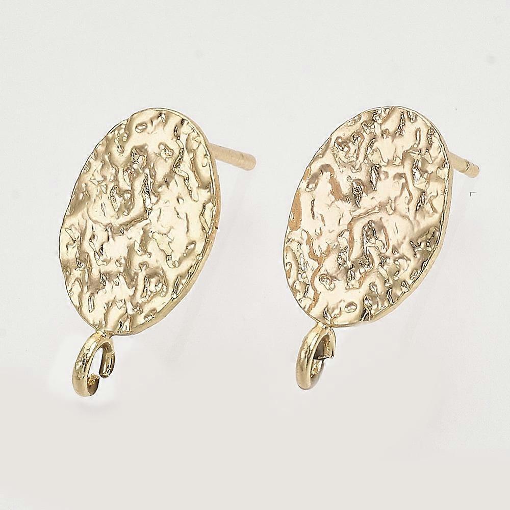 2pc Brass Stud Earring Findings with Loop Nickel Free Oval Real 18K Gold Plated 16x8.5mm Hole: 1.8mm Pin: 0.8mm