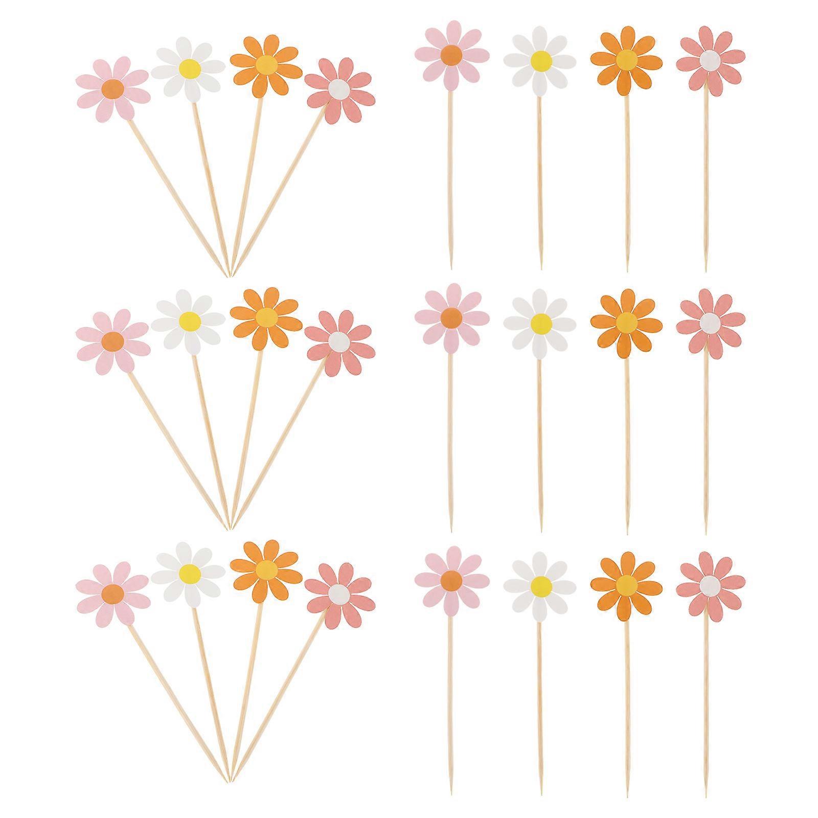 40Pcs Daisy Cake Decorating Supplies for Assorted Color Flower Picks
