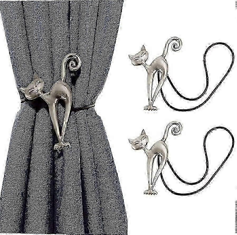 2 Pieces Magnetic Cat Patterned Curtain Tiebacks and Buckles