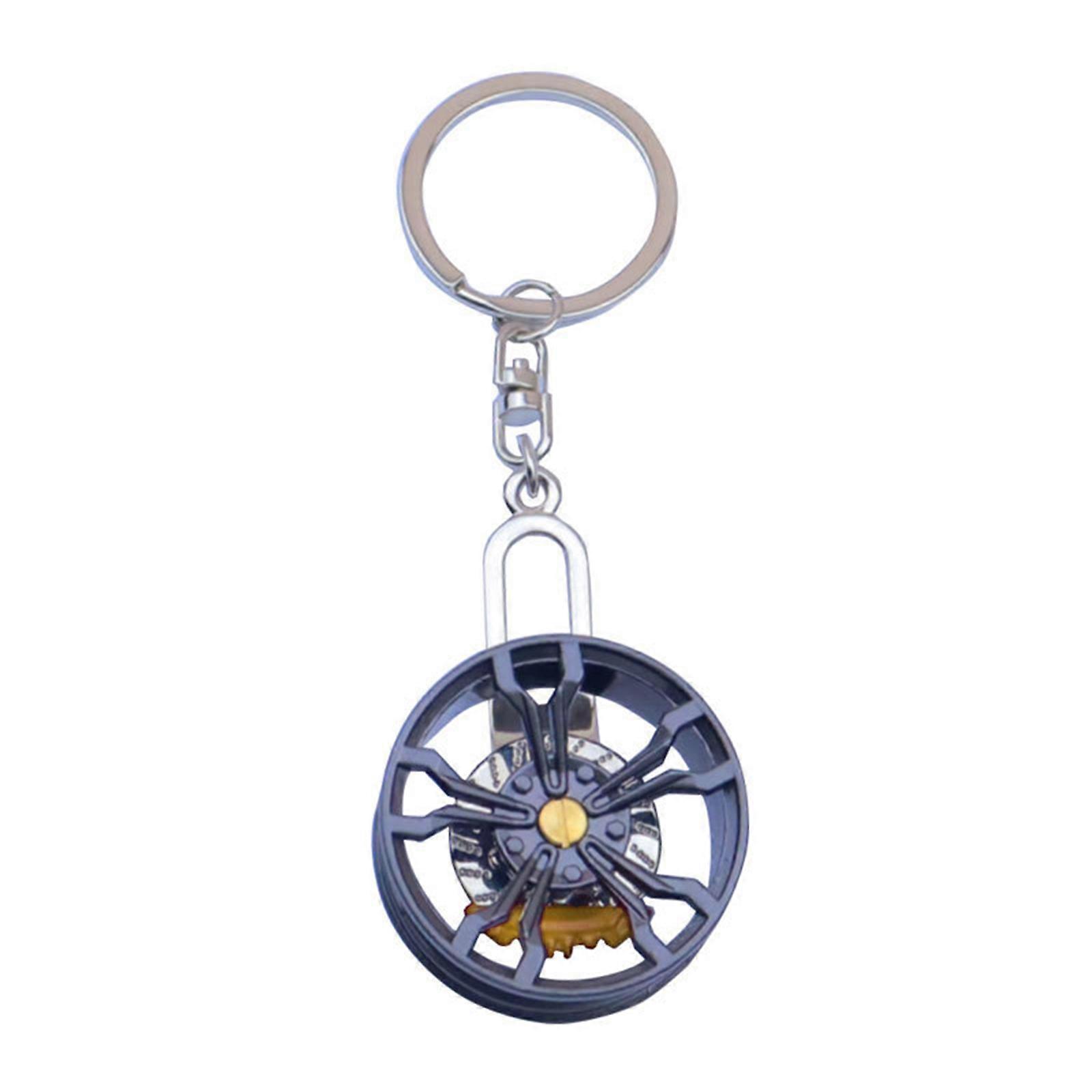 Mechanically Rotating Key Holder Auto Part Wheel Tire Rims Decoration Keyring Zinc Alloy Automotive Tire Key Chain  Yellow