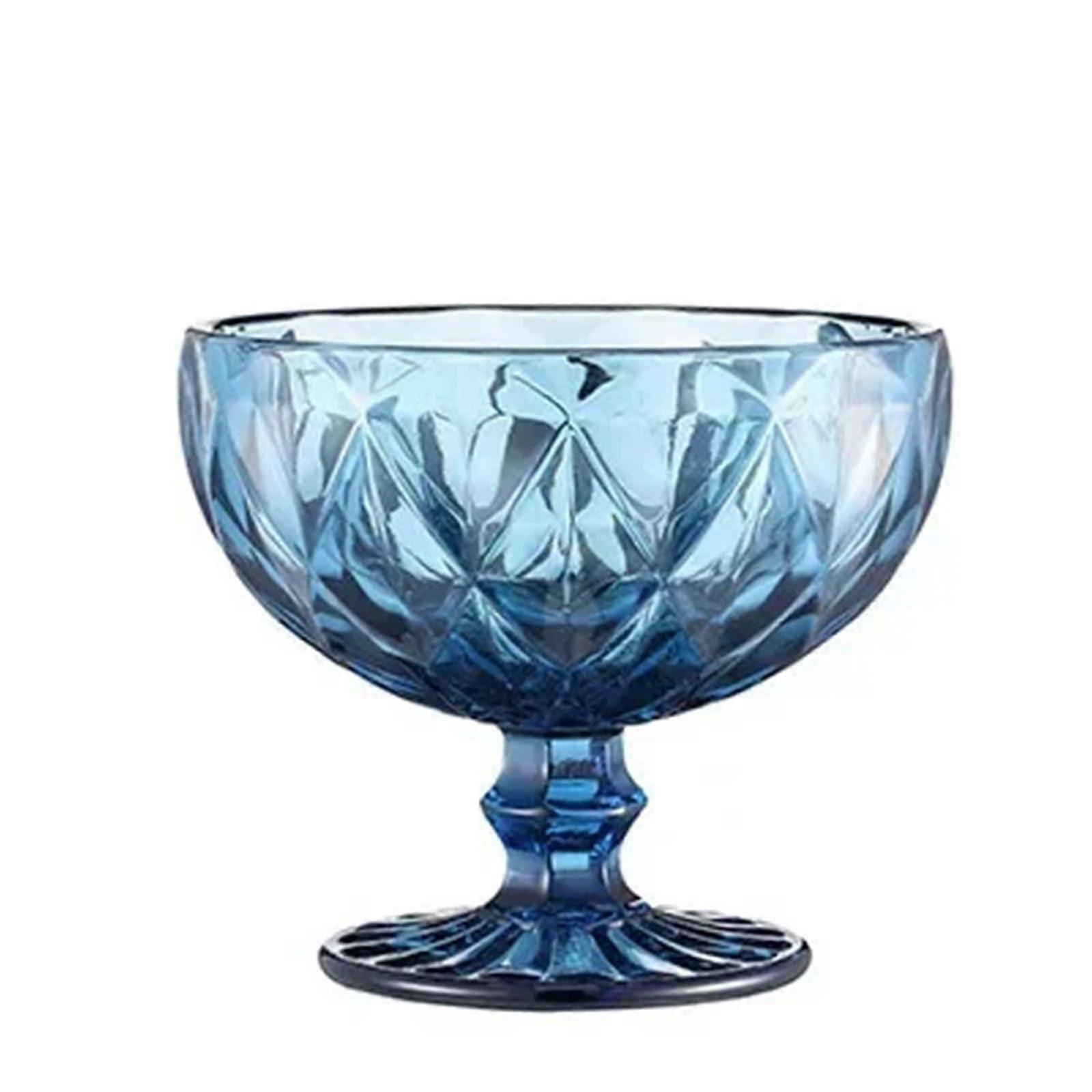 Ice Cream Dessert Glass Bowls Set of 2, Short Colored Crystal Goblets, 301400ml Blue1