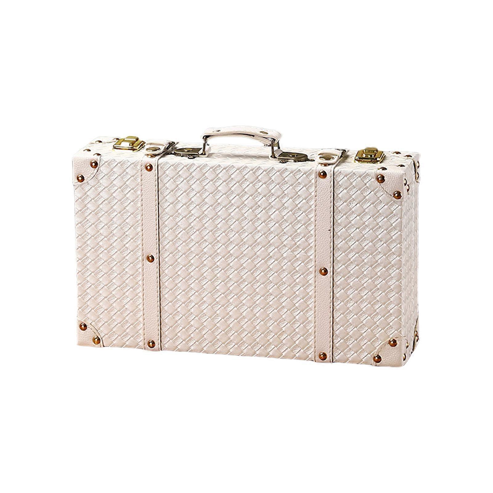 Retro Woven Design Hand Carry Storage Trunk Multipurpose Organiser For Clothes Books Household Items Container  S White