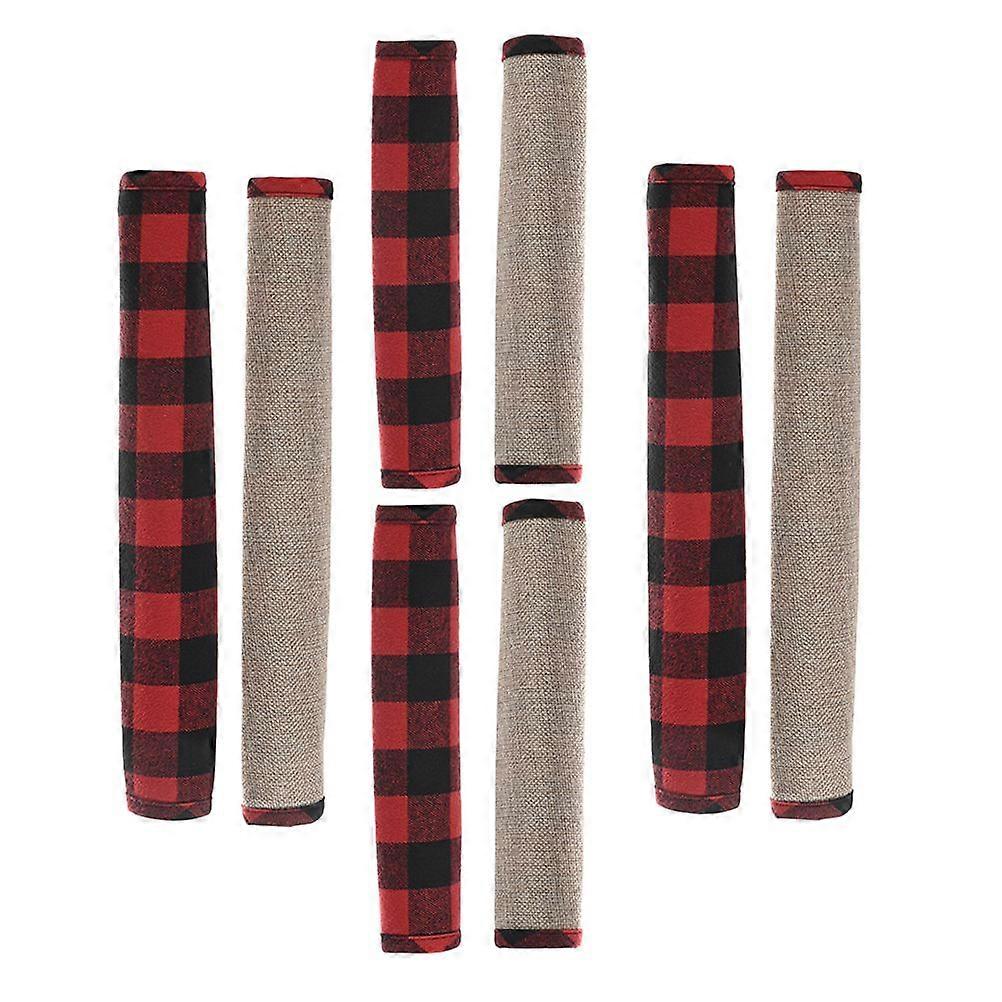 8pcs Xmas Fridge Handle Covers Plaid Fridge Knobs Covers Xmas Kitchen Decors