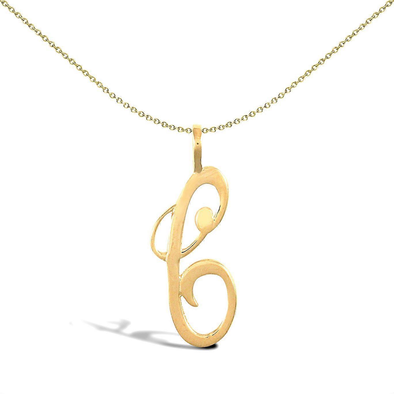 Jewelco London Solid 9ct Yellow Gold Script Identity Initial Pendant Letter C