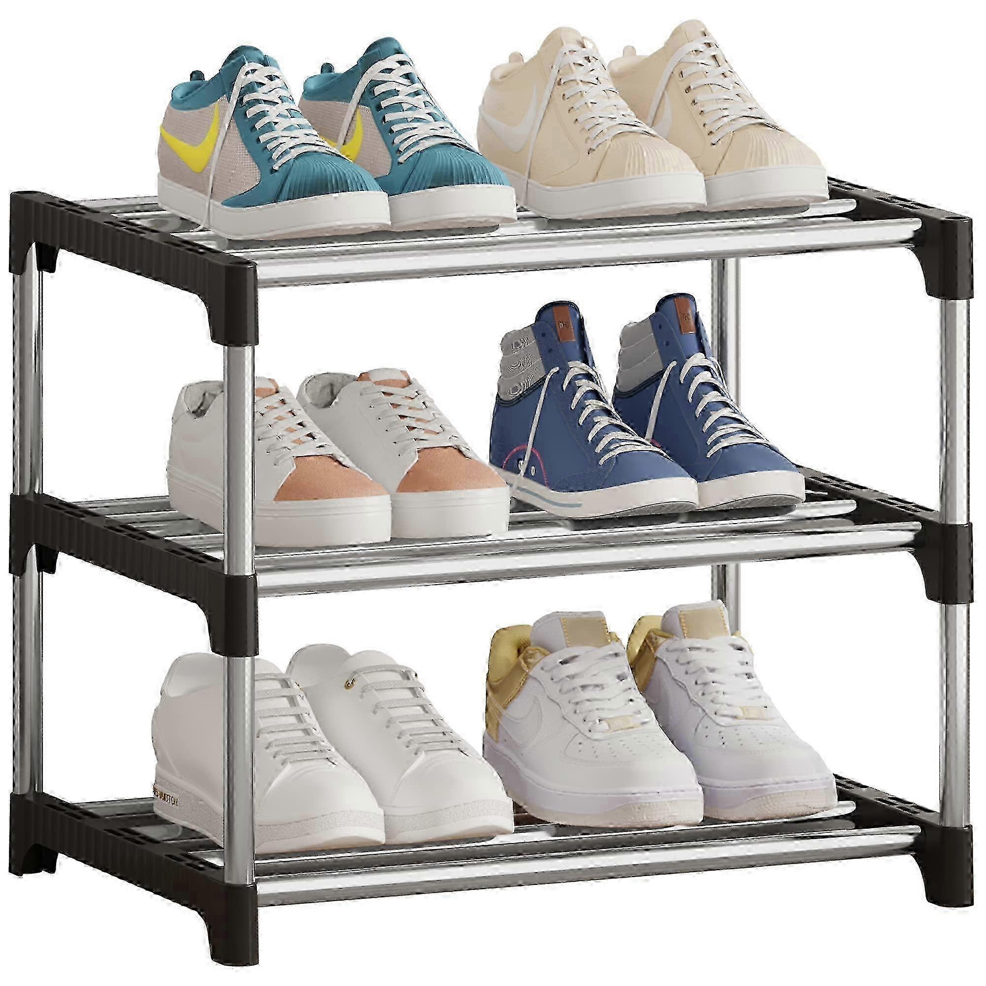 m Small Shoe Rack, Stackable Shoe Rack 3 Tier, Footware Storage, Lightweight Shoe Rack Storage Sturdy Narrow Shoe Shelf for Closet Entry
