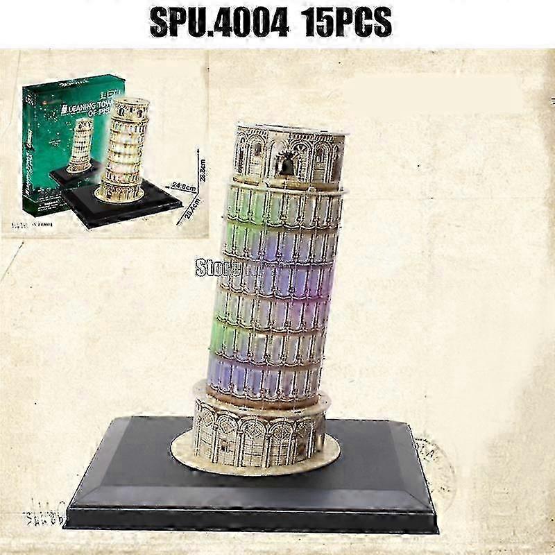 2025 15pcs World Famous Architecture Leaning Tower Of Pisa With Led 3d Paper Puzzle Toy