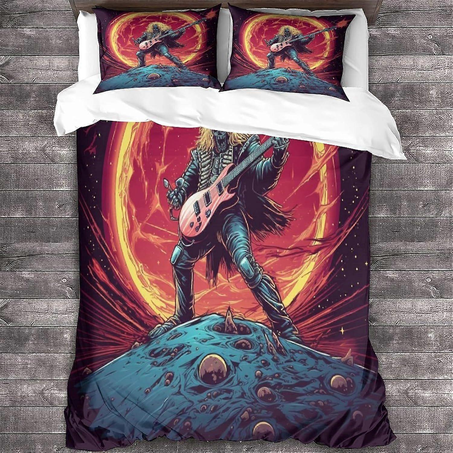 روك أند رول غطاء لحاف مجموعة 3D الثقيلة المعدنية الغيتار نمط طباعة الفراش الجمجمة لحاف لحاف مجموعة ، لينة ستوكات الملك