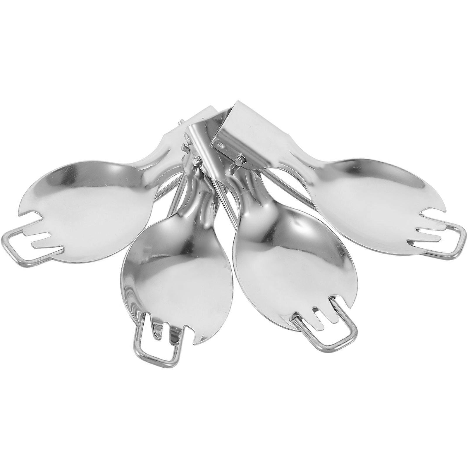 Silver Outdoor Foldable Spoon for Serving 4Pcs Portable Cutlery Set