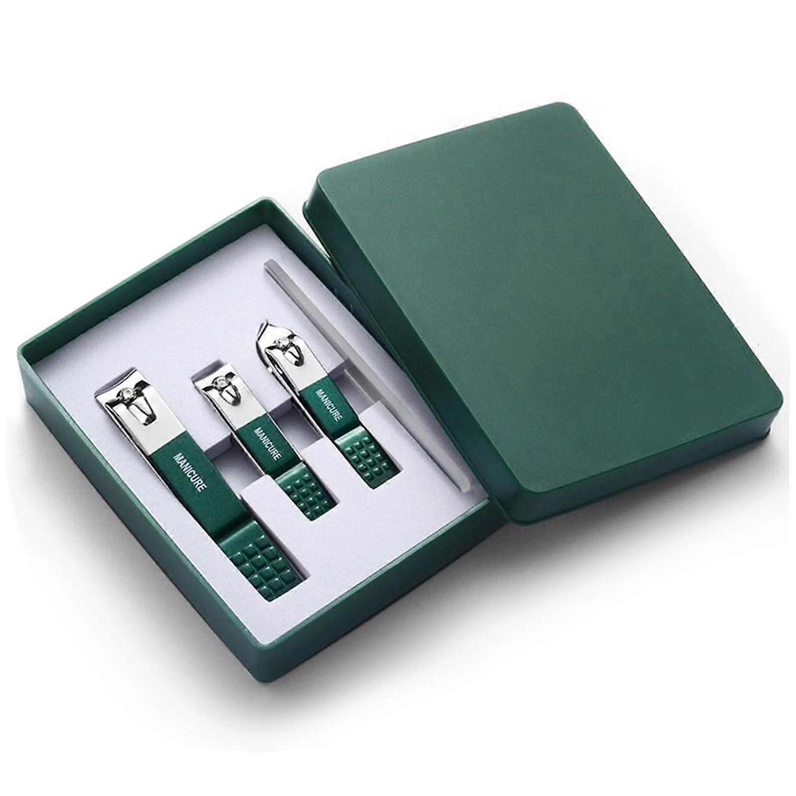 Professional Stainless Steel Nail Clipper Set with Large and Small Clippers, File and Travel Case, Dark Green