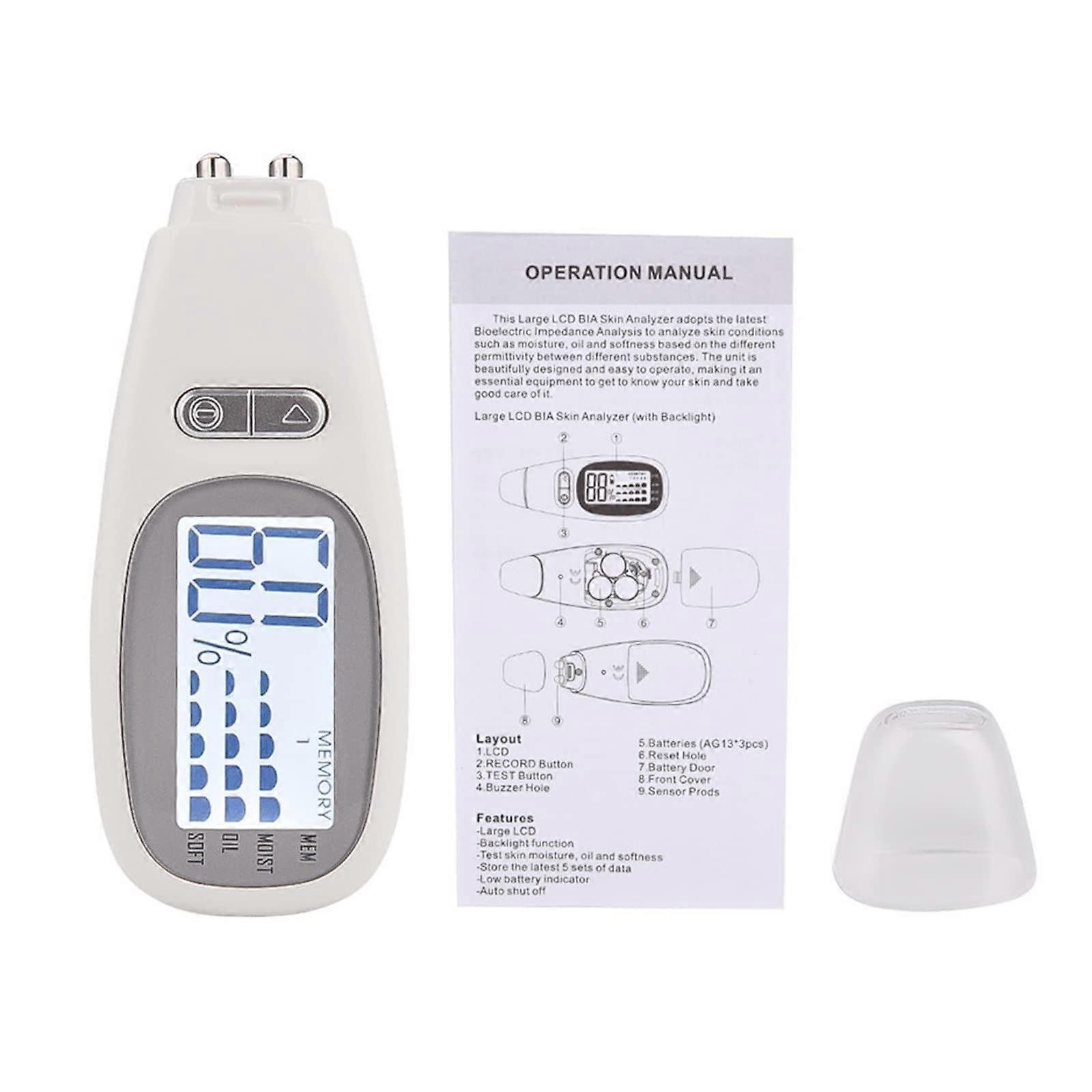 Skin Moisture Tester Digital Skin Analyzer for Facial Hydration and Oil Content Detection White