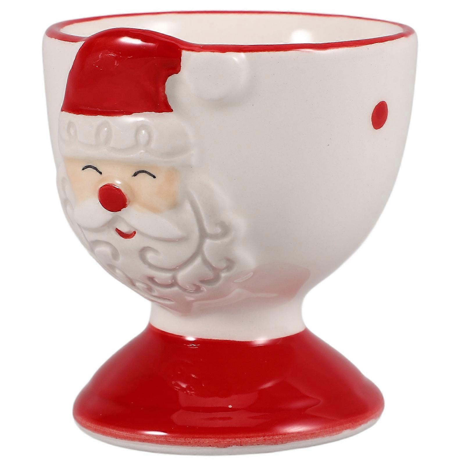 Red Ceramic Egg Cup Santa Claus for Home Use Stylish Egg Holder