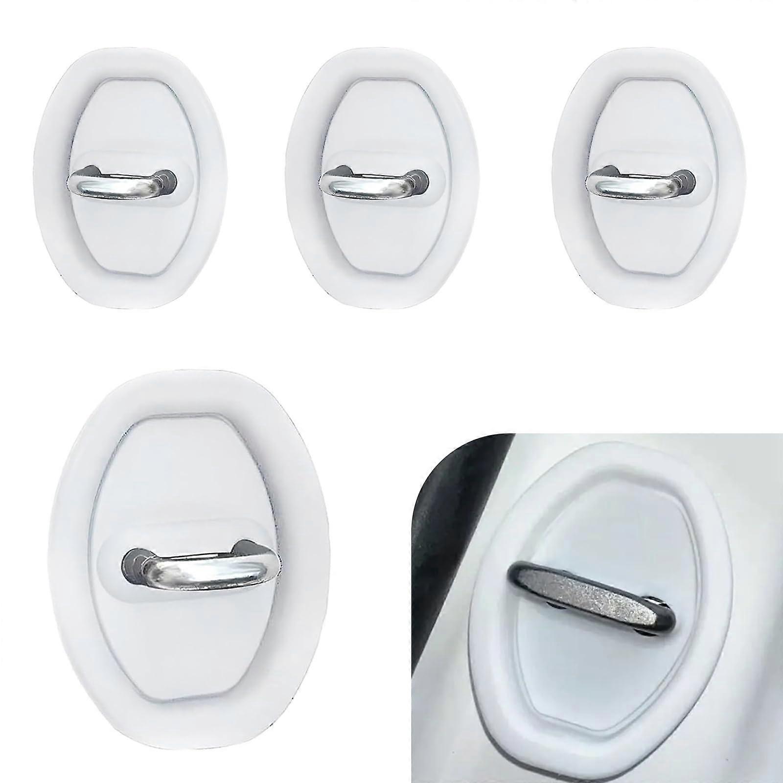 4 PCS White Car Door Lock Cover Set with Noise Reduction, Shock Absorption and Waterproof Protection