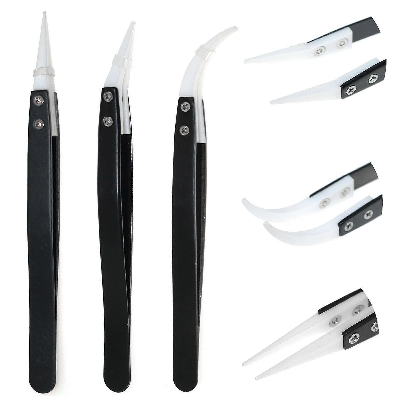 3PCS  Temp Resistant Ceramic Tweezers with Stainless Steel Grip, Replaceable Tips for Precision Work