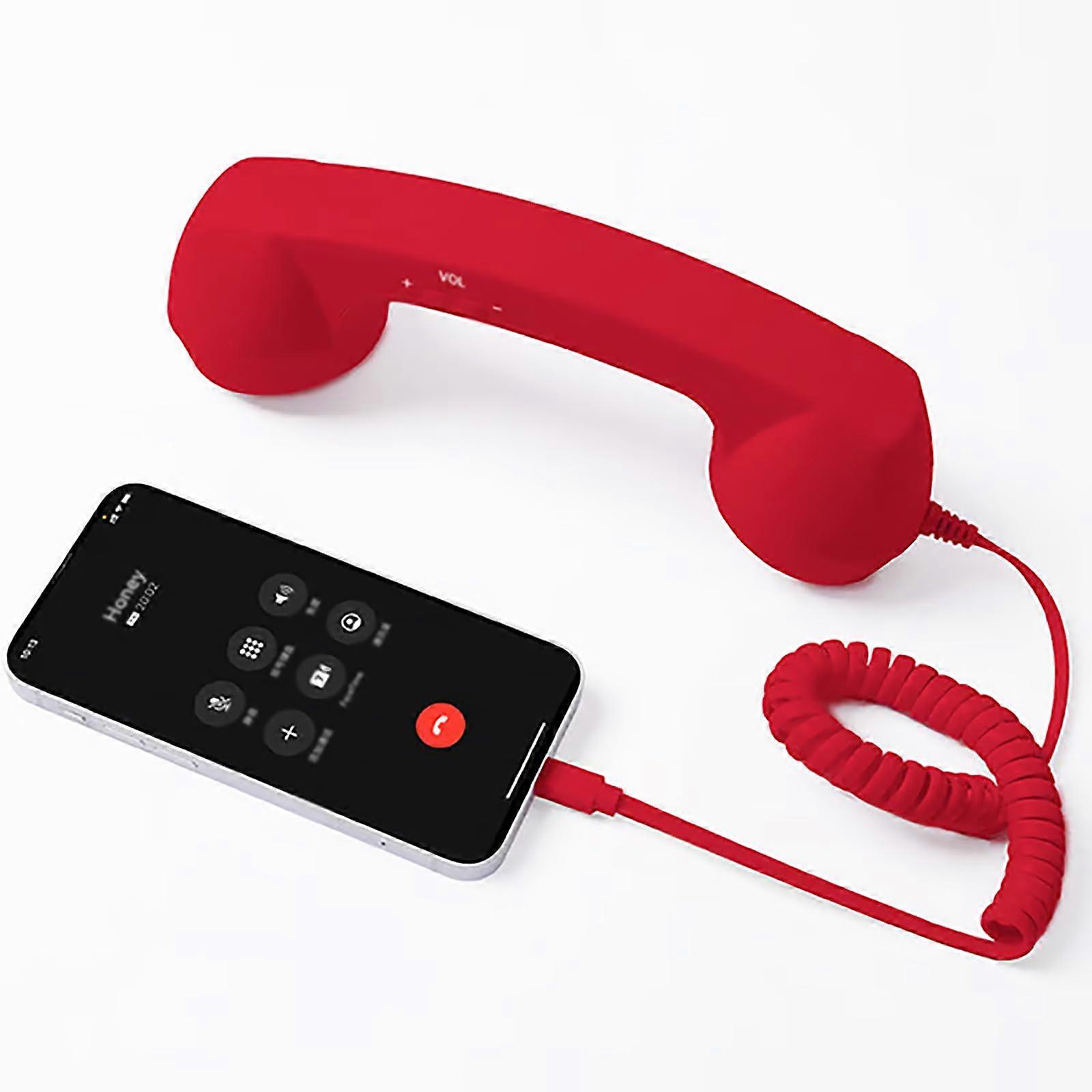 Retro Phone Handset with Radiation Reduction and HD Audio for iPhone and Android, Red