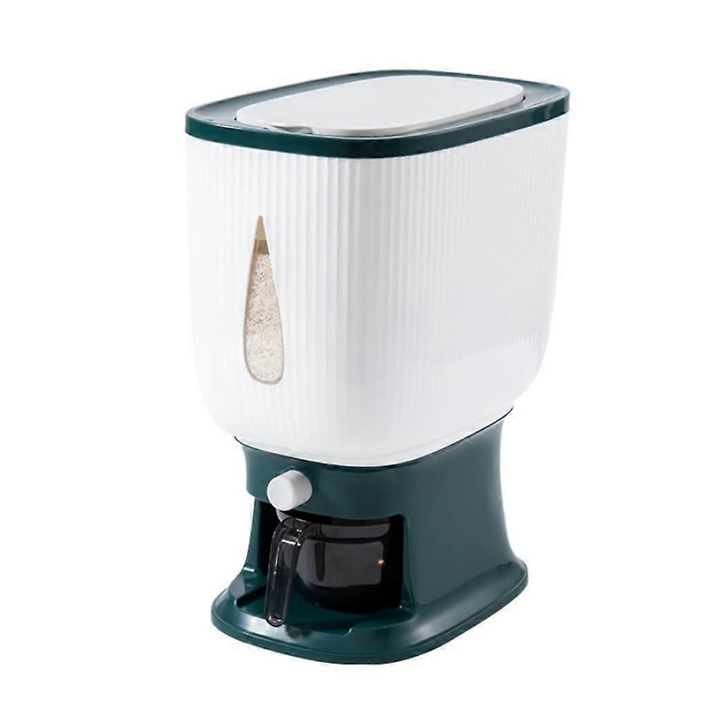 Large Capacity Cereal Dispenser 10kg with Transparent Window, Rotating Grain Storage Bin Green