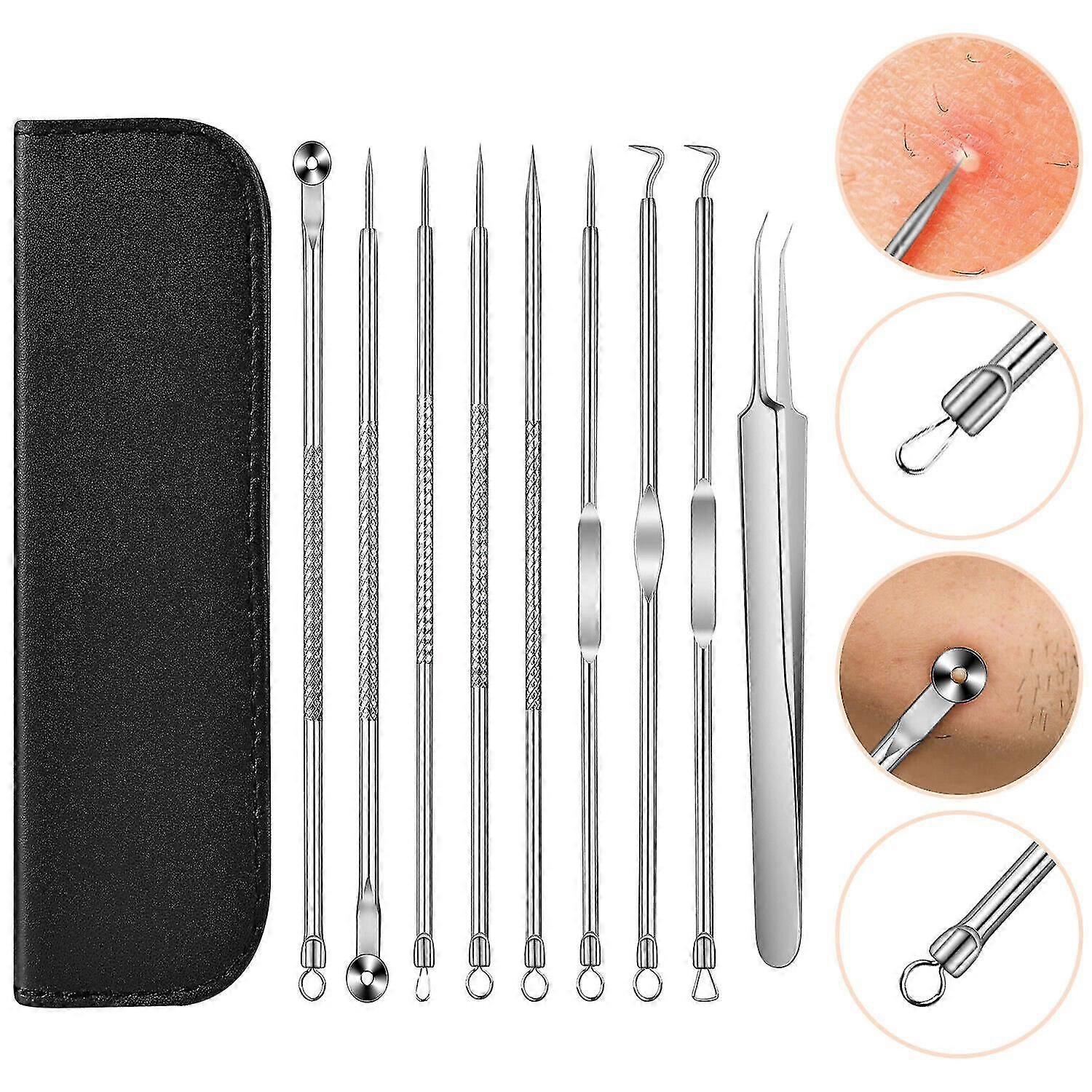 9PCS Blackhead Remover Pimple Tool Kit Acne Comedone Extractor Tweezer Tools