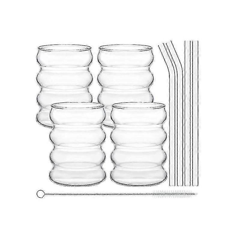 Ripple Design gerippte Wassergläser, 4er-Pack mit Strohhalm
