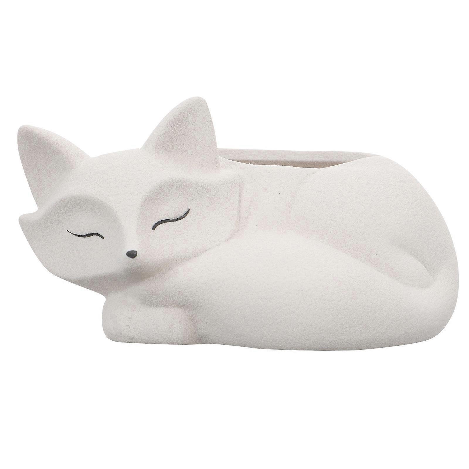 Ceramic Flowerpot Fox-Shape Decorative Plant Pot for Decor 1Pcs White