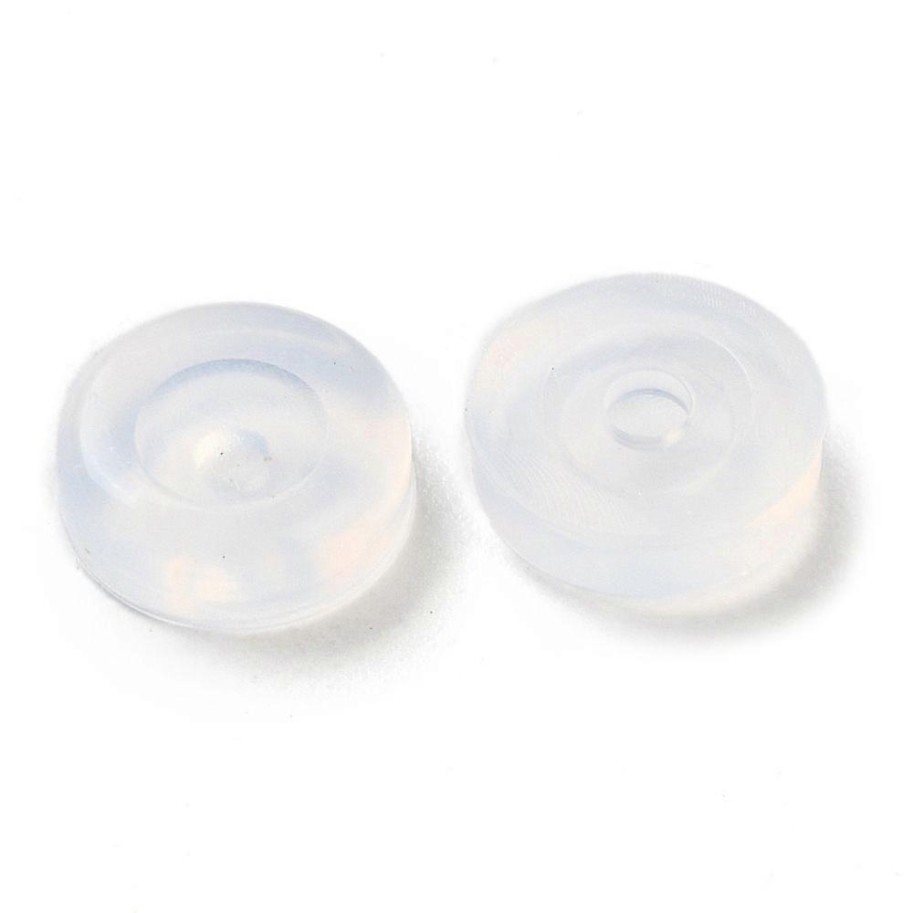 Silicone Ear Nuts Earring Backs Flat Round Clear 7x2mm Hole: 1.6mm