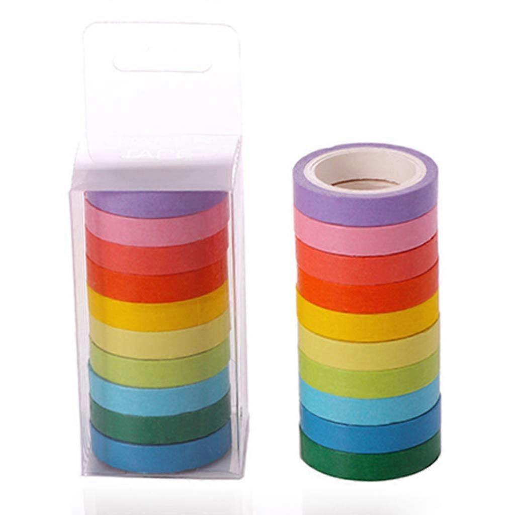 10pcs Colored Washi Tape Set Vibrant Rainbow Grid Pattern Decorative Masking Tape for Scrapbooking