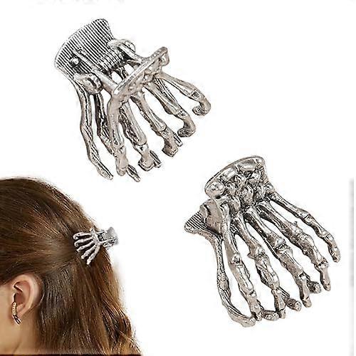 Gothic Skeleton Hair Clips Silver Skull Design Durable Alloy Secure Grip Halloween Accessory