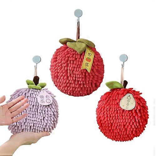 Hand Towel Set 3pcs Cute Chenille Balls Soft Absorbent with Hanging Loop for Bathroom and Kitchen