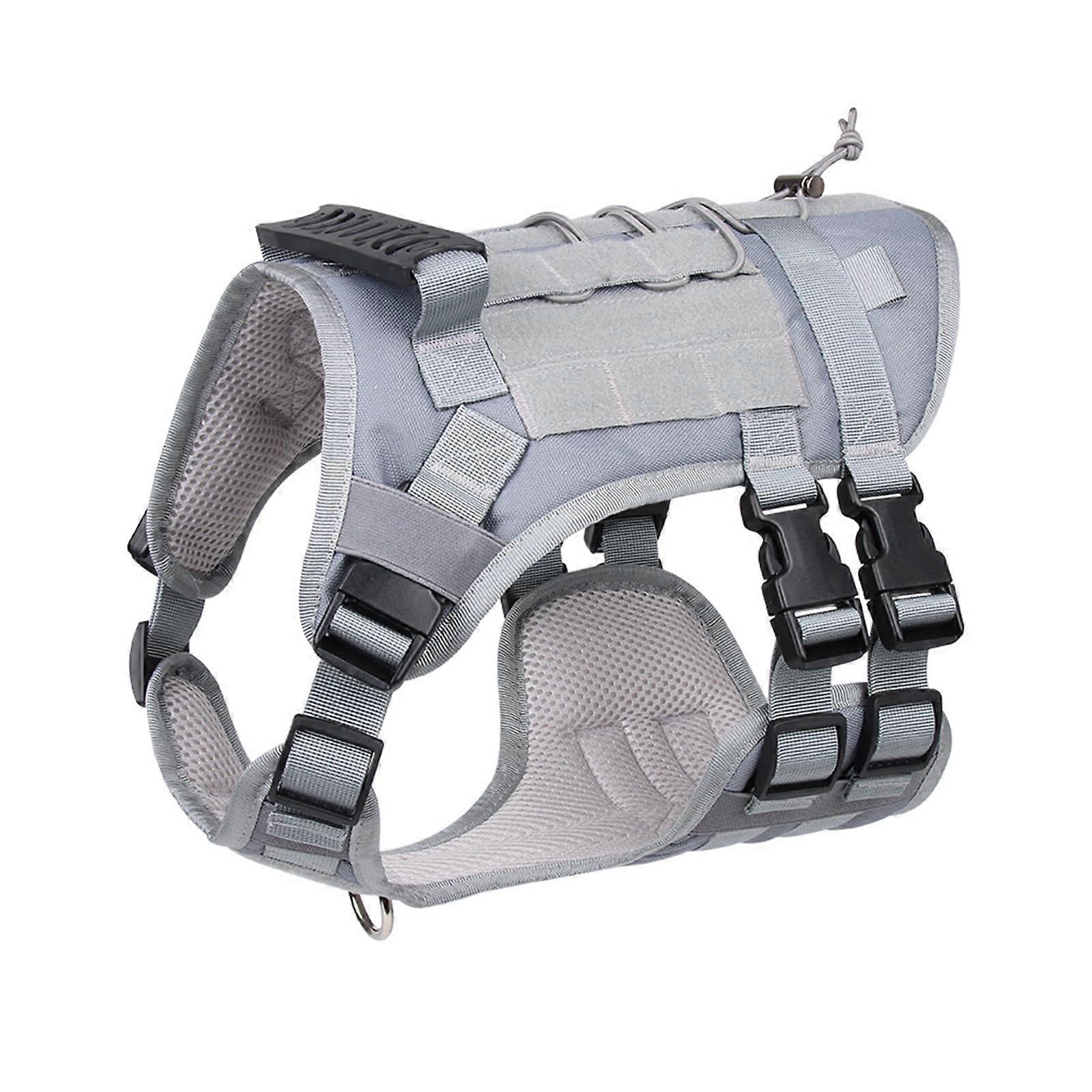 Large Dog Harness with Reflective Strips, No Pull Adjustable Outdoor Training Vest, Gray L