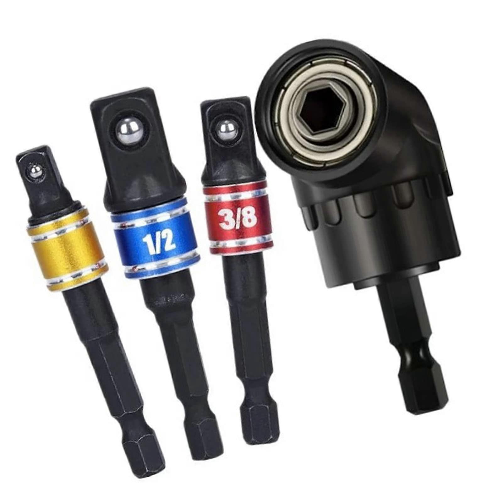 105° Right Angle Drill Bit Adapter with 360° Rotating MultiSize Socket Set, 4Pcs  Torque