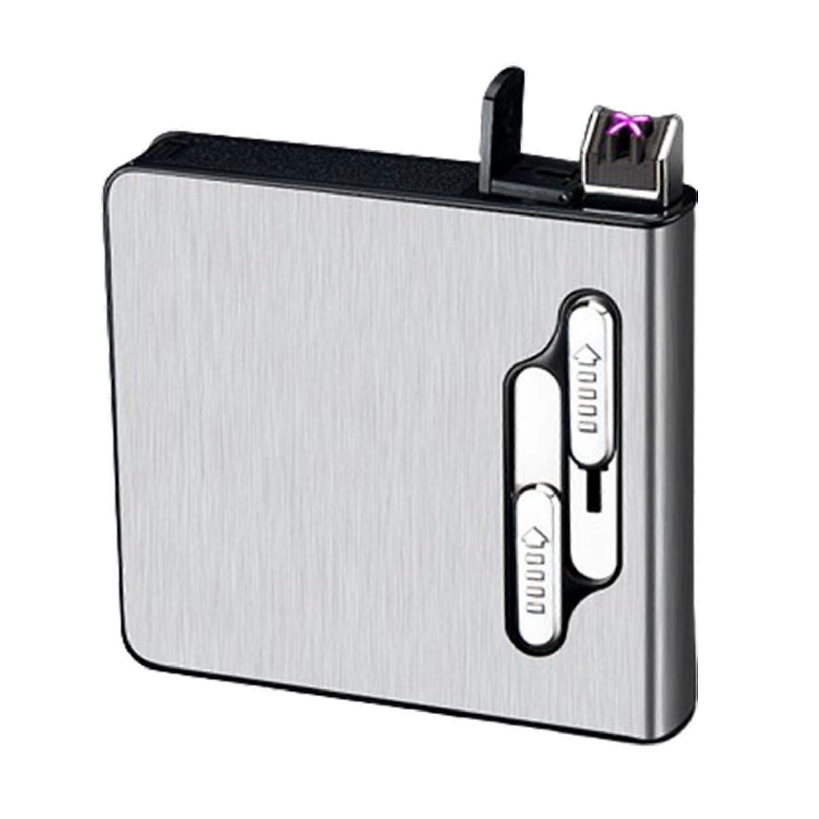 Dual Arc USB Rechargeable Cigarette Case Lighter Windproof Zinc Alloy 20Cig Capacity